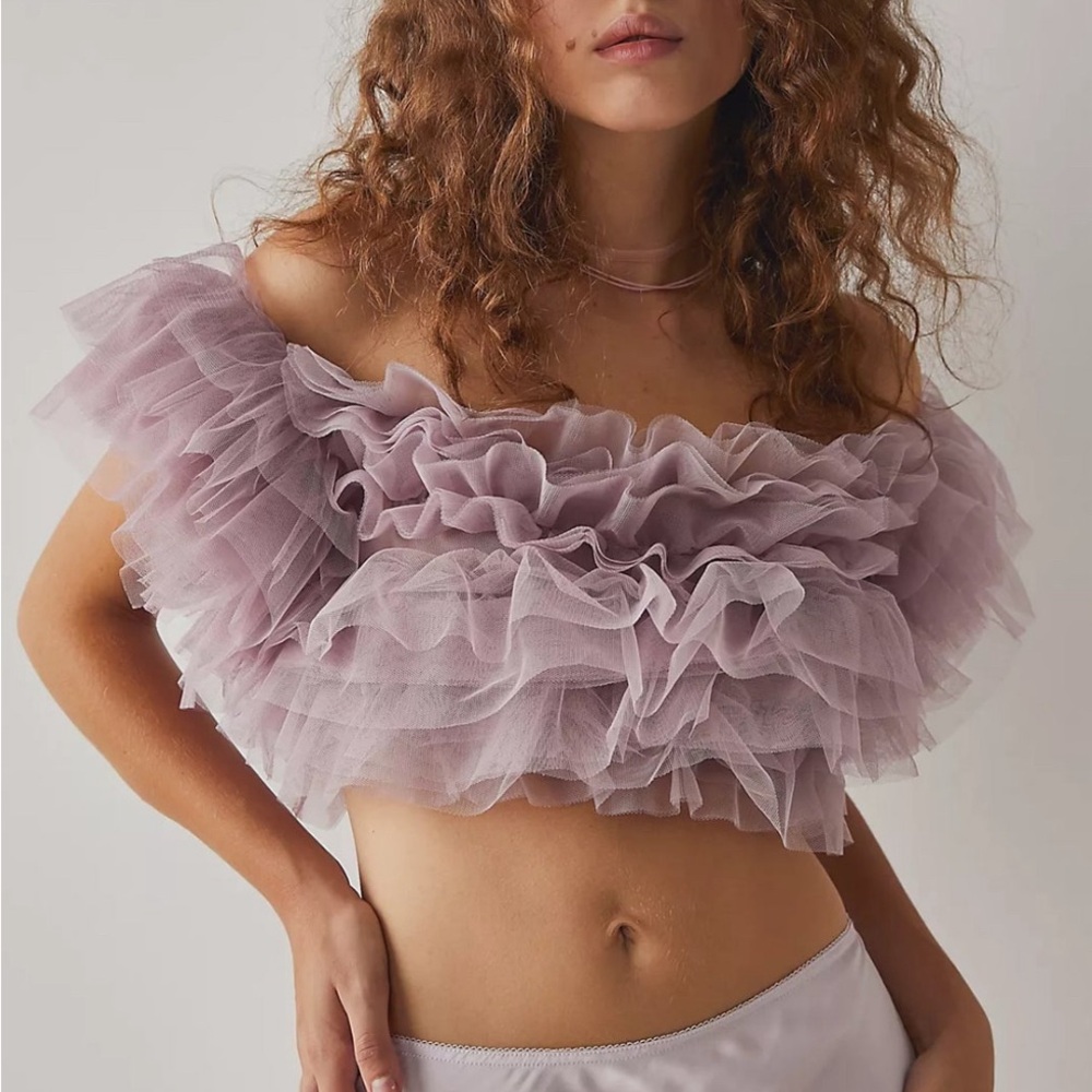 Free People Birthday Cake Cami NWT L Mauve Ruffle Crop Top Large NEW